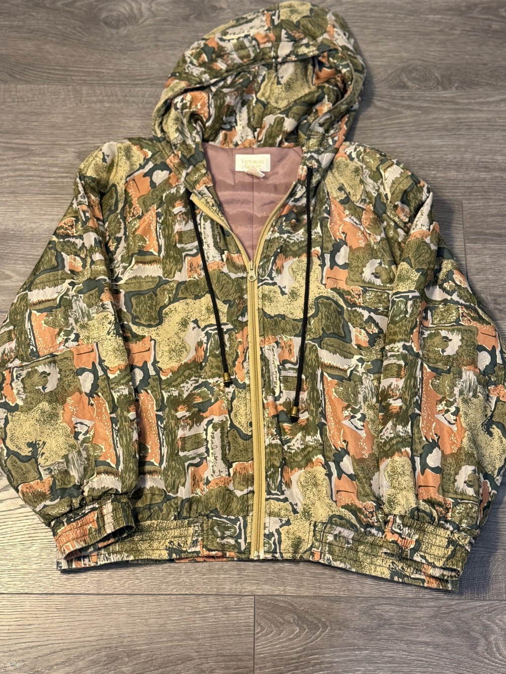 Victoria's Secret vintage  Olive & Rust Patterned Hooded Zip Jacket